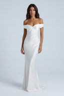 Ivory robe de soirée satin épaules dénudées sirène front