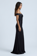 Black robe de soirée satin épaules dénudées sirène side