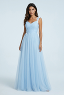 Light Blue robe demoiselle honneur tulle ligne a dentelle col v front