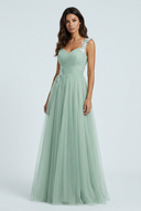 Sage Green robe demoiselle honneur tulle ligne a dentelle col v front