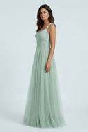 Sage Green robe demoiselle honneur tulle ligne a dentelle col v side