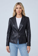 Veste cuir blazer noir poches passepoilees gros plan