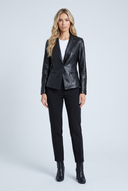 Veste cuir blazer noir col crante un bouton vue de face
