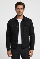 George men's trucker jacket in black, closeup view