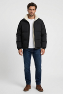 Arthur men's fleece-lined puffer jacket in black, front view