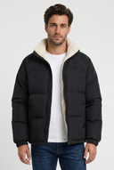 Arthur men's fleece-lined puffer jacket in black, closeup view