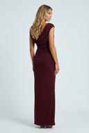 Robe longue col benitier bordeaux dos vue arriere