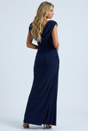 Robe longue col benitier bleu marine dos vue arriere