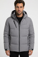 Felix men's padded down winter jacket in grey, closeup view