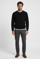 Greg men's waffle-knit crew-neck jumper in black, front view