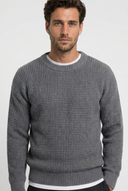 Greg men's waffle-knit crew-neck jumper in grey, closeup view