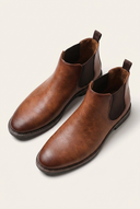 Grayson men's leather-look dress Chelsea boots in brown, front view
