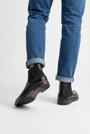 Grayson men's leather-look dress Chelsea boots in black, back view