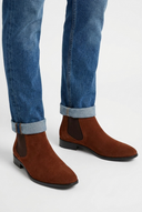Felix men's suede Chelsea boots in brown, closeup view