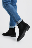 Felix men's suede Chelsea boots in black, back view